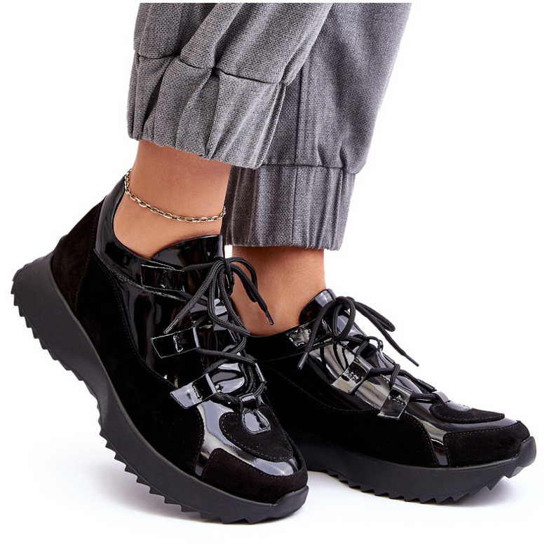 Sapatos esportivos femininos lacados de couro M01/2 Zazoo Black preto 4