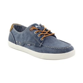 American Club Mocassins masculinos American 205081 com amarração têxtil azul marinho azul 1
