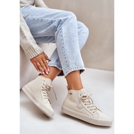 Tênis femininos de veludo isolados Big Star OO274771 Hi-polish Beige System bege 2