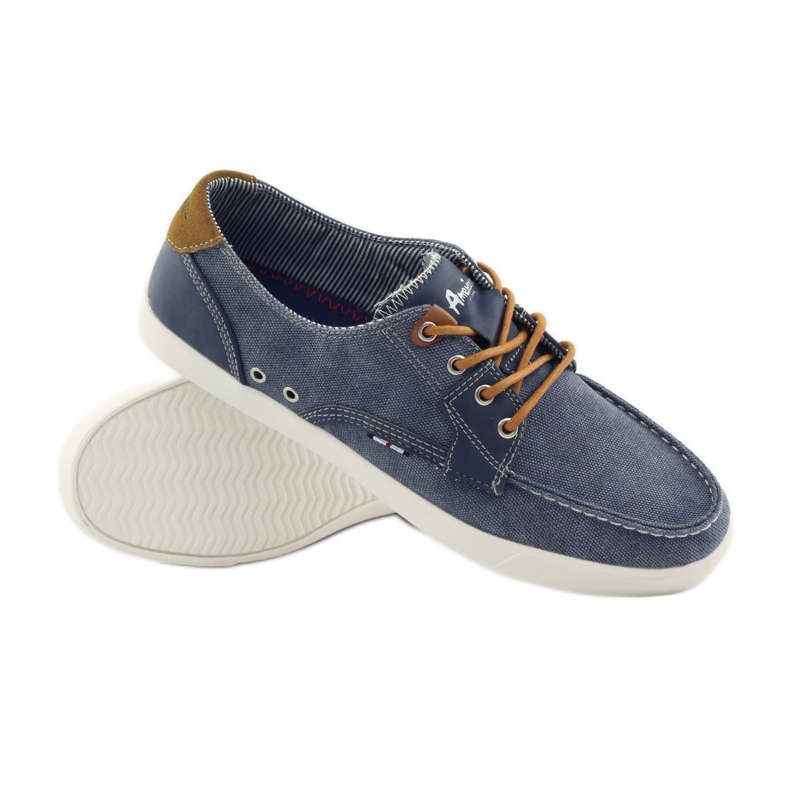 American Club Mocassins masculinos American 205081 com amarração têxtil azul marinho azul 3