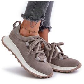 Tênis feminino de camurça com cadarço grosso Artiker 54C1465 cinza 8