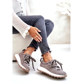 Tênis feminino de camurça com cadarço grosso Artiker 54C1465 cinza 5