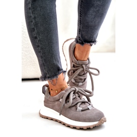 Tênis feminino de camurça com cadarço grosso Artiker 54C1465 cinza 1