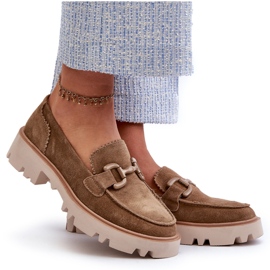 S.Barski Mocassins de camurça feminina com um ornamento TW117 Olive verde 6