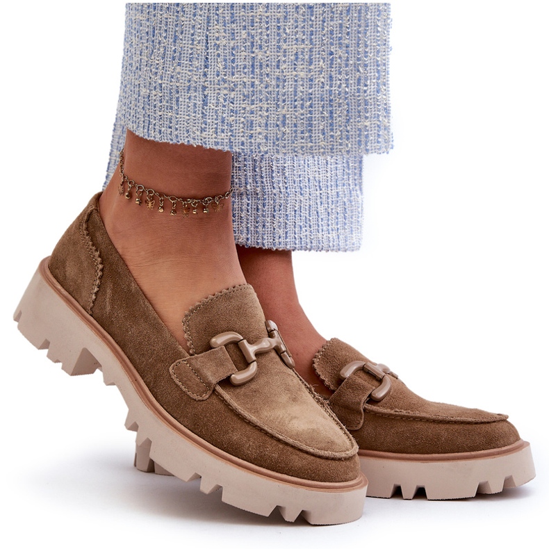 S.Barski Mocassins de camurça feminina com um ornamento TW117 Olive verde 6