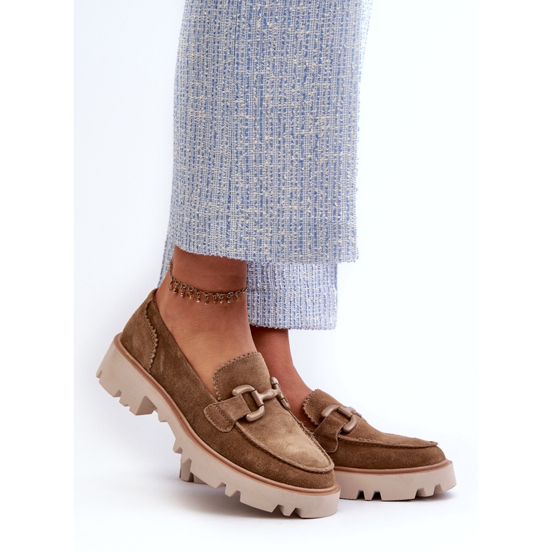 S.Barski Mocassins de camurça feminina com um ornamento TW117 Olive verde 1