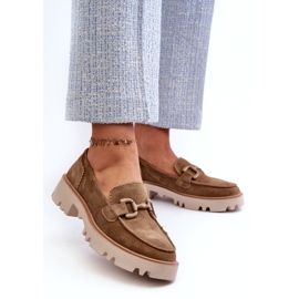 S.Barski Mocassins de camurça feminina com um ornamento TW117 Olive verde 2