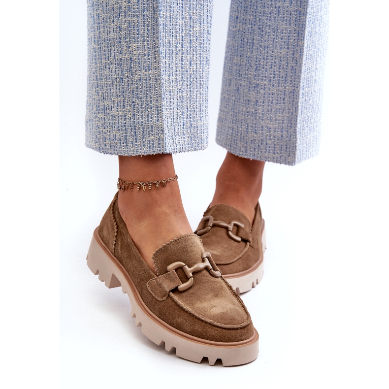 S.Barski Mocassins de camurça feminina com um ornamento TW117 Olive verde 3