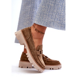 S.Barski Mocassins de camurça feminina com um ornamento TW117 Olive verde 4