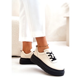 Sapatos esportivos femininos na plataforma bege de couro natural 41470 Vinceza 1