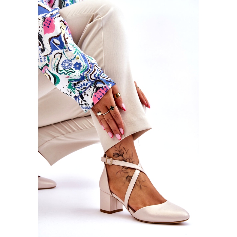 Sapatos de Salto Alto Sergio Leone SK824 Bege Pérola 4