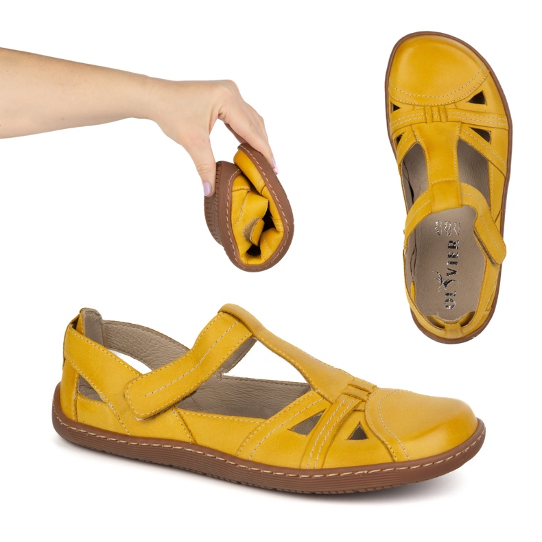 Sapatos descalços femininos Ultralekkie Olivier 1285 Velcro amarelo 1