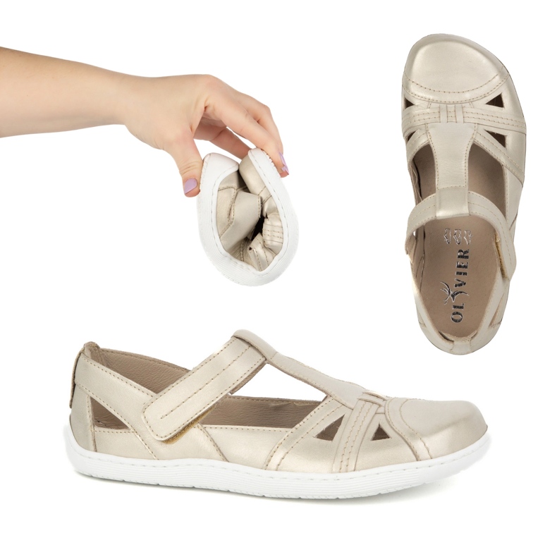 Sapatos Barefoot Sapatos Femininos Ultralekkie Olivier 1285 Half -Velcro em forma de dourado 1