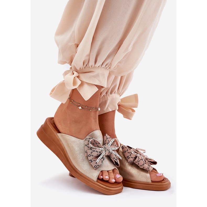 Jezzi Cunhas femininas em cunha com um arco de ouro dourado 1