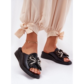 Jezzi Cunhas femininas em cunha com um arco preto 2