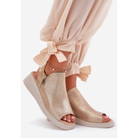 Jezzi Sandálias femininas com cunha dourada dourado 1