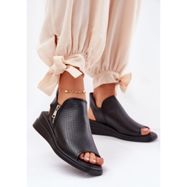 Jezzi Sandálias Pretas Femininas com Cunha preto 2