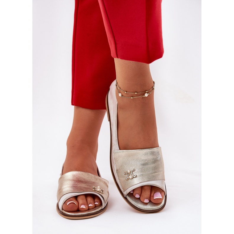 Bailarinas elegantes de couro com dedos nus Zazoo 1865 Zloty limpou dourado 2