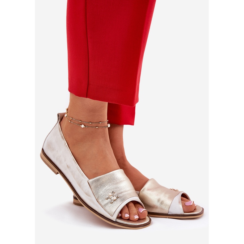 Bailarinas elegantes de couro com dedos nus Zazoo 1865 Zloty limpou dourado 1