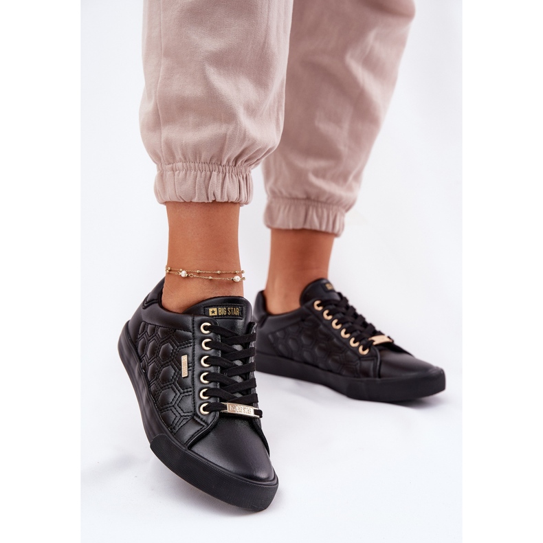 Big Star Tênis femininos com couro ecológico grande estrela rr274323 preto 2