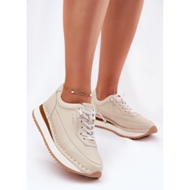 Big Star Tênis de couro feminino na grande estrela RR274A334 Plataforma bege 1