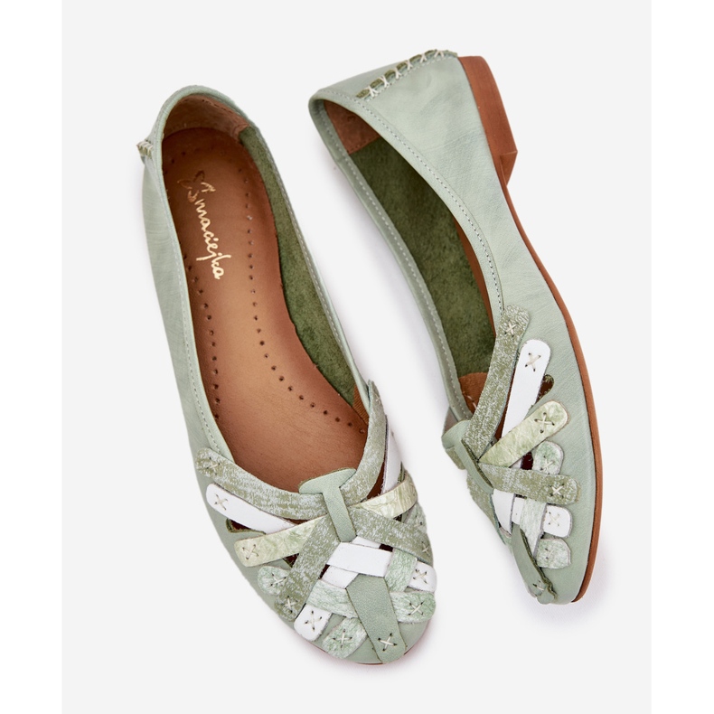 Ballerinas de couro feminino Maciejka 01358-50 Mint verde 2