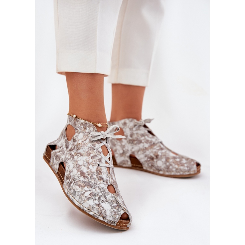 Botas Maciejka de couro estampado 03426-46 Branco e bege 2