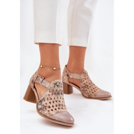 Botas de Maciejka de couro feminino 04962-43 Beige-Gold bege 2