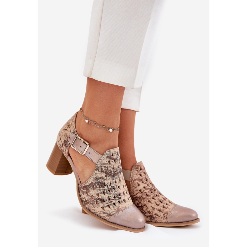 Botas de Maciejka de couro feminino 04962-43 Beige-Gold bege 1