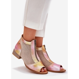 Botas de couro feminino de salto plano com dedos nus Maciejka 06413-15 Rosa-laranja 1