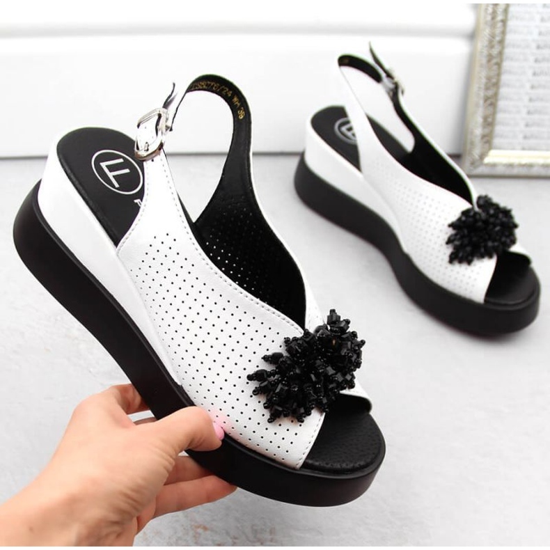 Sandálias de cunha de couro com miçangas Filippo W PAW529B branco 1