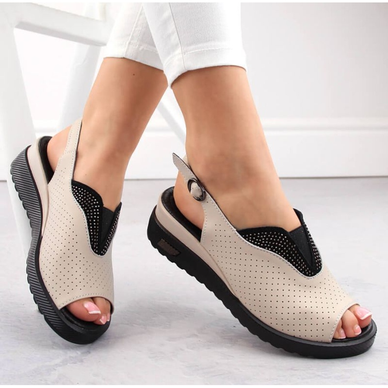 Sandálias de cunha perfuradas em couro Filippo W PAW537, bege 1