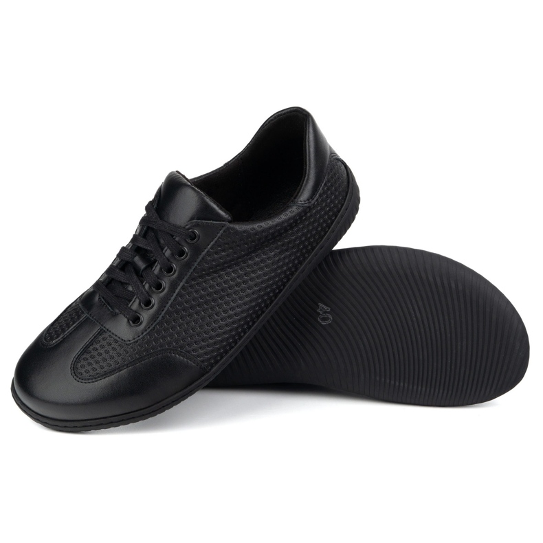 WASAK Sapatos de couro minimalista masculinos de pés descalços 0742wk preto pressionado no fundo preto 2