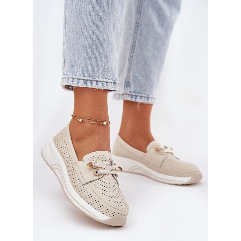 Sapatos de couro feitos de couro natural no Artiker 56C2102 Plataforma bege 2