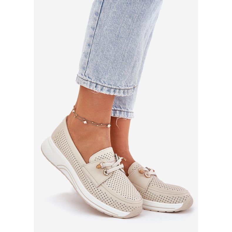 Sapatos de couro feitos de couro natural no Artiker 56C2102 Plataforma bege 1