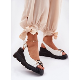 ARTIKER Sandálias de couro feminino na cunha e plataforma com decoração artker 56c1588 branco 2