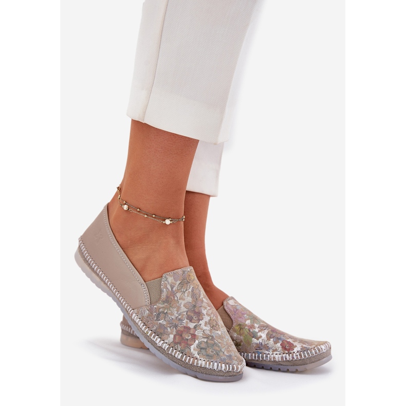 Ballerinas de couro padronizado Maciejka T3512-73 bege 1