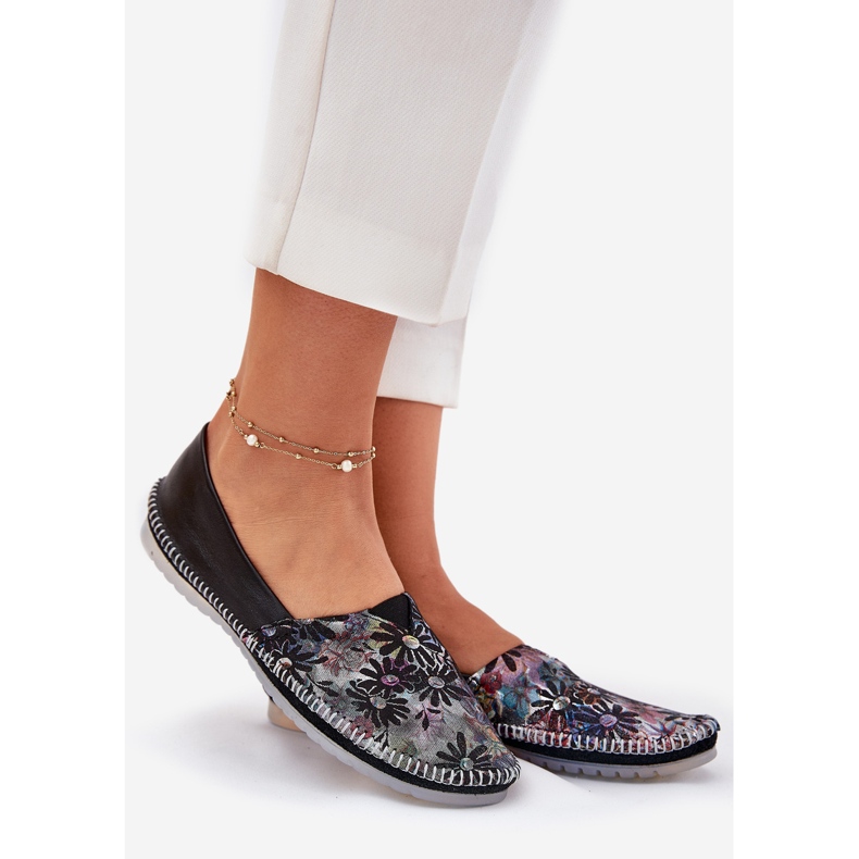 Bailarinas de couro com um padrão Maciejka T1930-39 Black preto 1