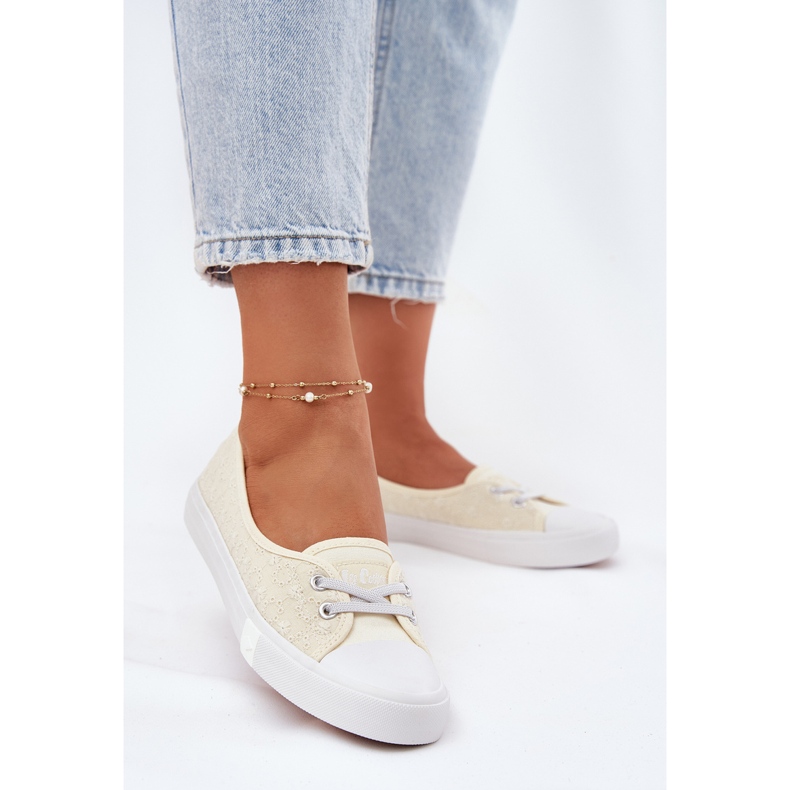 Tênis tênis tênis femininos com bordado Lee Cooper LCW-25-31-3445L bege 2