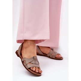 Zazoo 40185 Sandálias bege escuras deslizantes de couro confortável 2