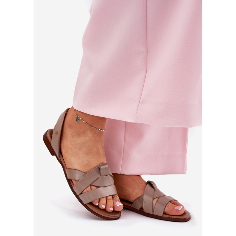 Zazoo 40185 Sandálias bege escuras deslizantes de couro confortável 1