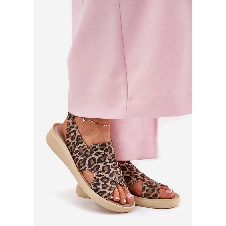 Zazoo 40392 sandálias de couro estampa de leopardo marrom feminino bege 1