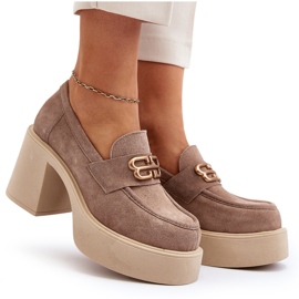 Zazoo 20170 Sapatos de camurça em um post grosso bege 5