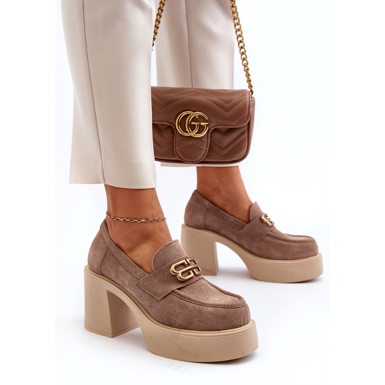 Zazoo 20170 Sapatos de camurça em um post grosso bege 4