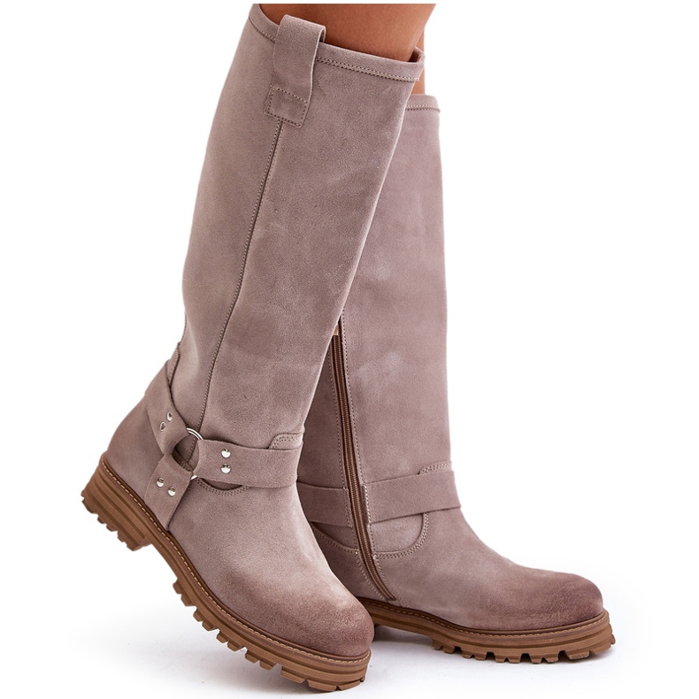 Botas acima do joelho femininas de camurça Lewski 3615 Cappucino 6
