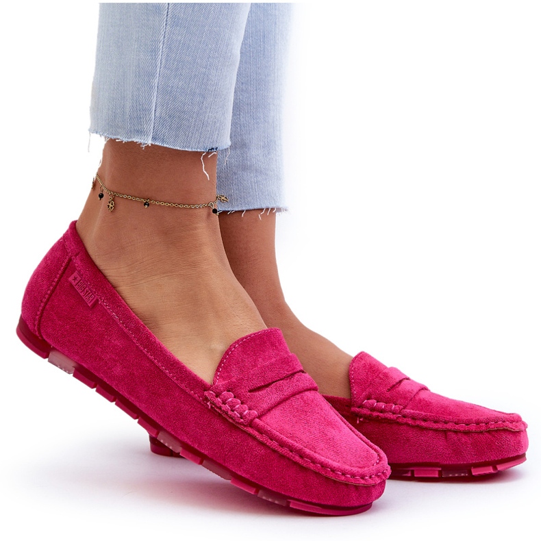 Mocassins femininos de camurça ecológica Big Star NN274934 sistema de espuma viscoelástica fúcsia rosa 4
