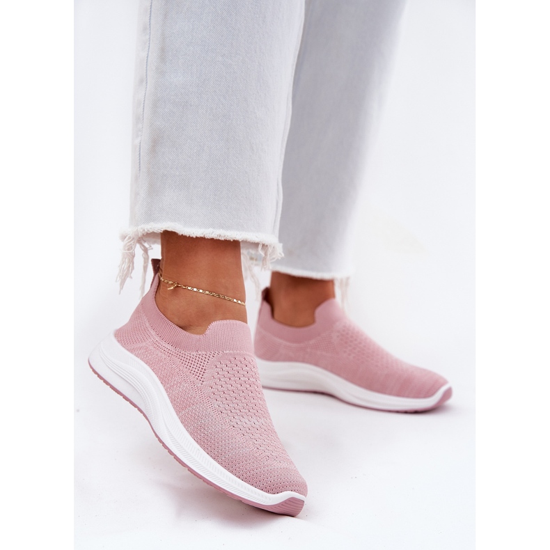 Calçado esportivo feminino slip-on em tecido, rosa 2