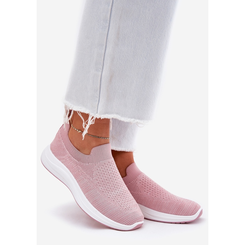 Calçado esportivo feminino slip-on em tecido, rosa 1