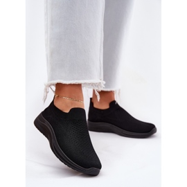 Calçados esportivos femininos de tecido preto slip-on 2
