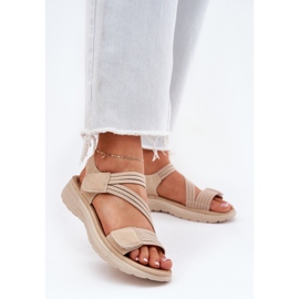 Evento Sandálias femininas confortáveis ​​com velcro, bege 2